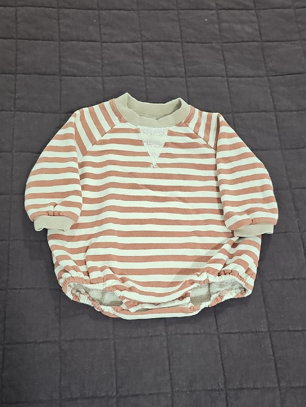 Rylee + Cru Cream and Dusty Pink Striped Bubble Hem Sweater